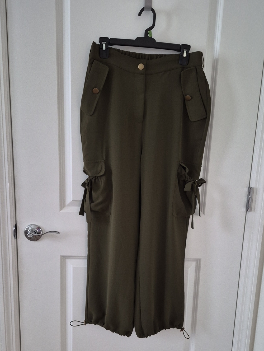 Olive Green Cargo Wide-Leg Pants